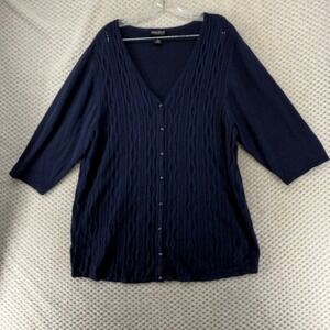 Maggie Barnes Essentials Navy Blue Cable Knit Button‎ Front Cardigan 1X 18/20
